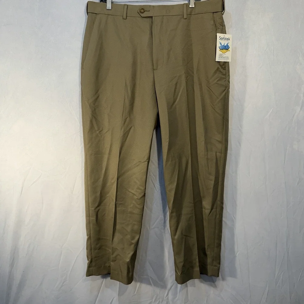 Croft & Barrow Pants Mens 38x29 Tan Khaki Half Elastic‎ Stretch Dress Casual NEW